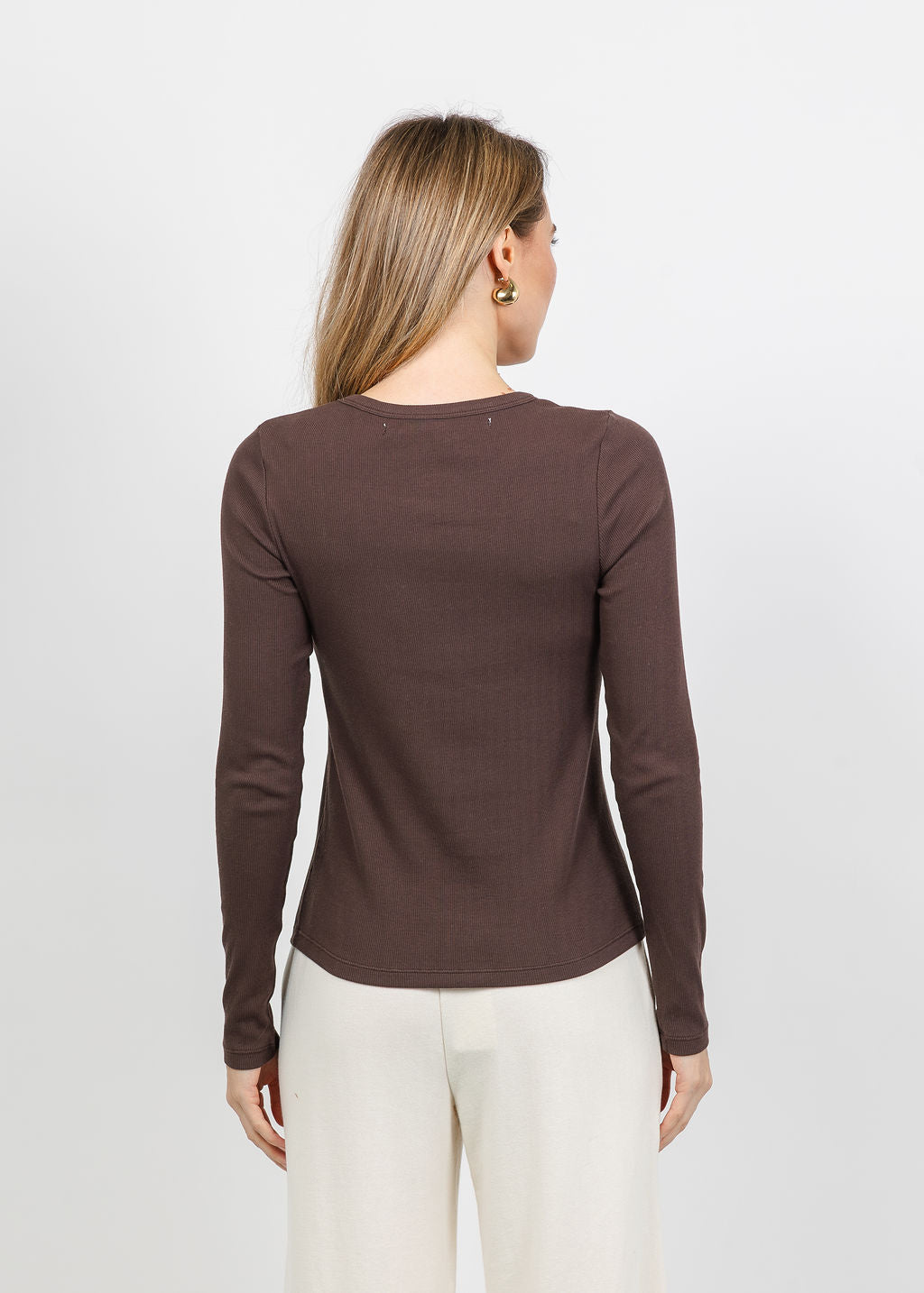 Kerri Rosenthal KR Long Sleeve Rib Tee in Brown available at Barbara Katz