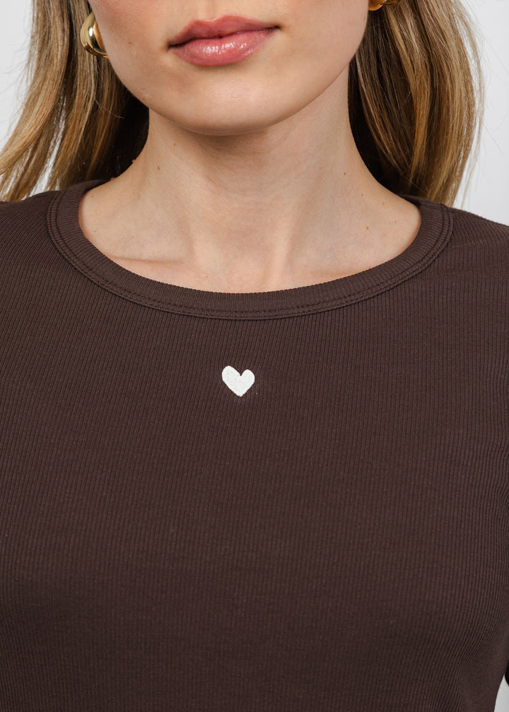 Kerri Rosenthal KR Long Sleeve Rib Tee in Brown available at Barbara Katz