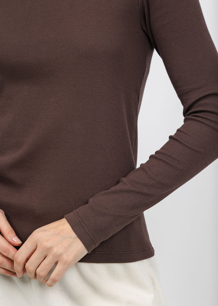 Kerri Rosenthal KR Long Sleeve Rib Tee in Brown available at Barbara Katz