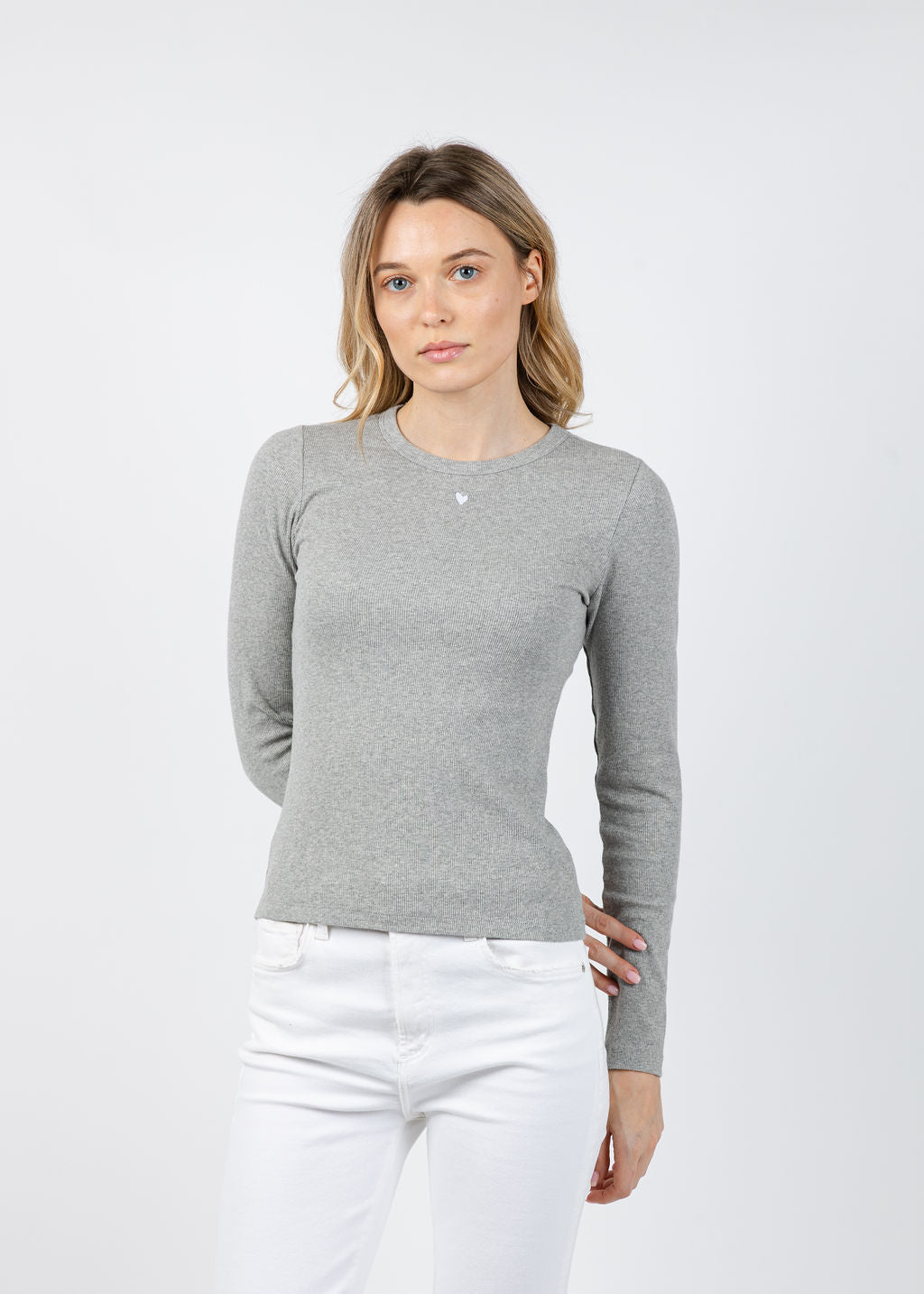 Kerri Rosenthal KR Long Sleeve Rib Tee in Heather Gray available at Barbara Katz