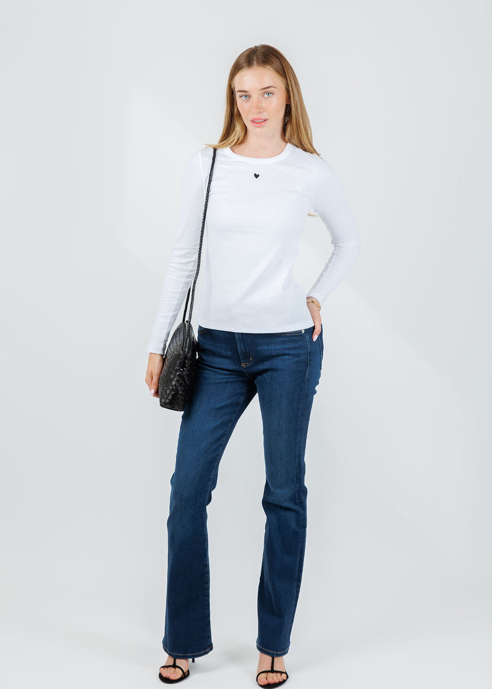 Kerri Rosenthal KR Long Sleeve Rib Tee in White paired with Citizens of Humanity Lilah High Rise Bootcut 32.5" in Dakota available at Barbara Katz