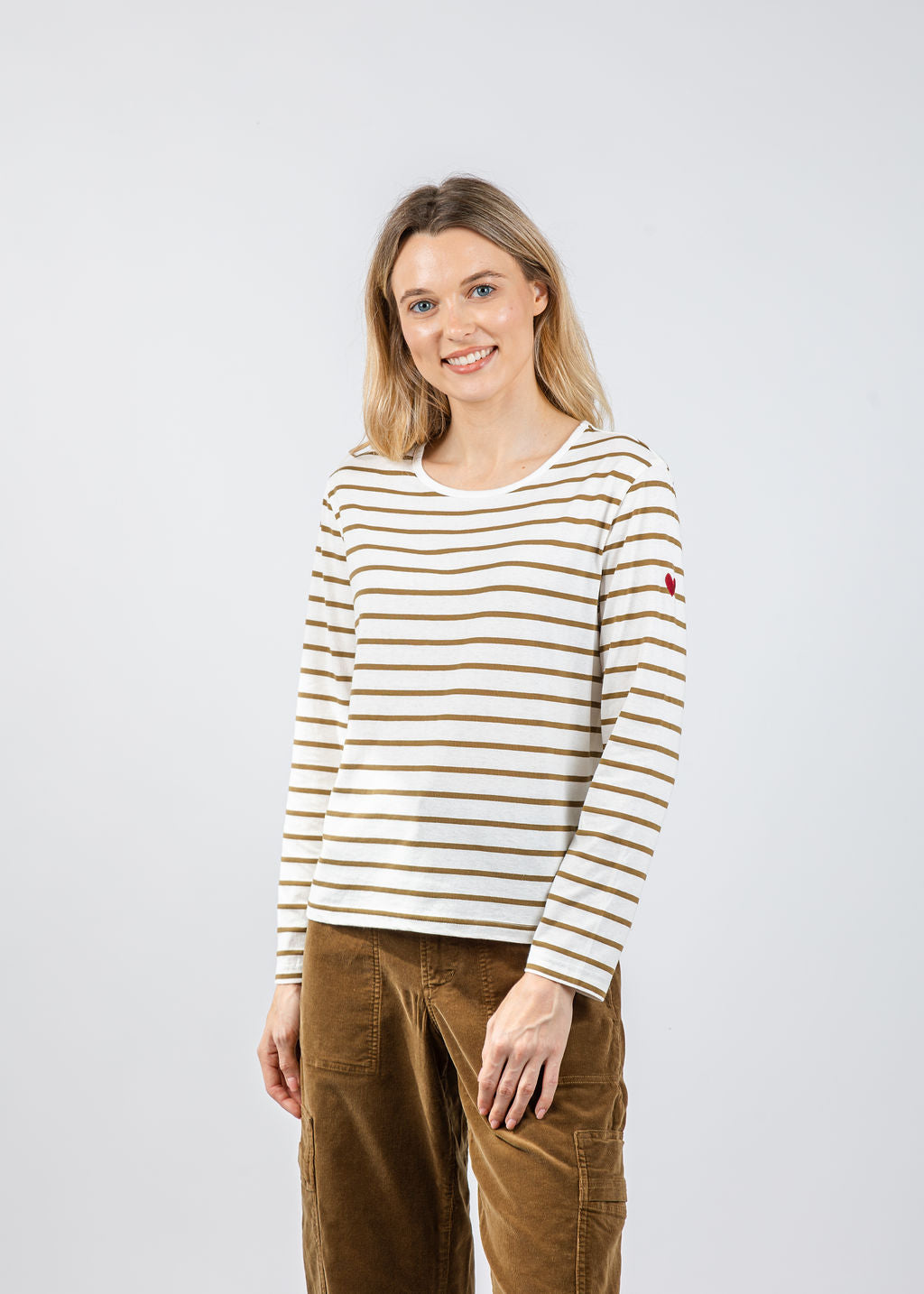 Kerri Rosenthal KR Long Sleeve Tee in White/Camel available at Barbara Katz