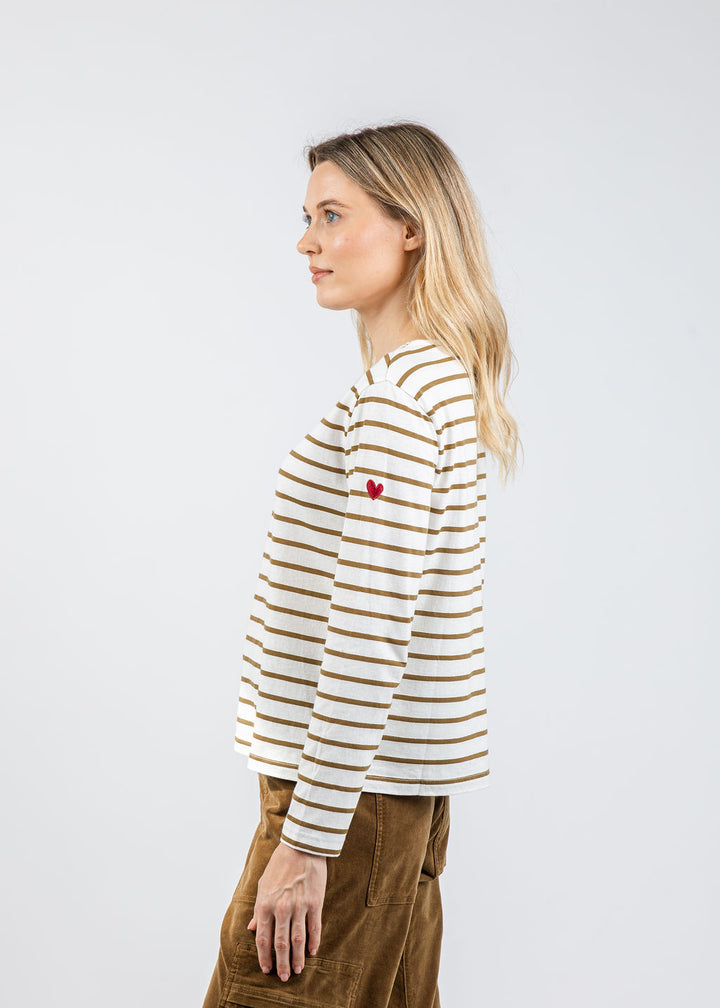 Kerri Rosenthal KR Long Sleeve Tee in White/Camel available at Barbara Katz