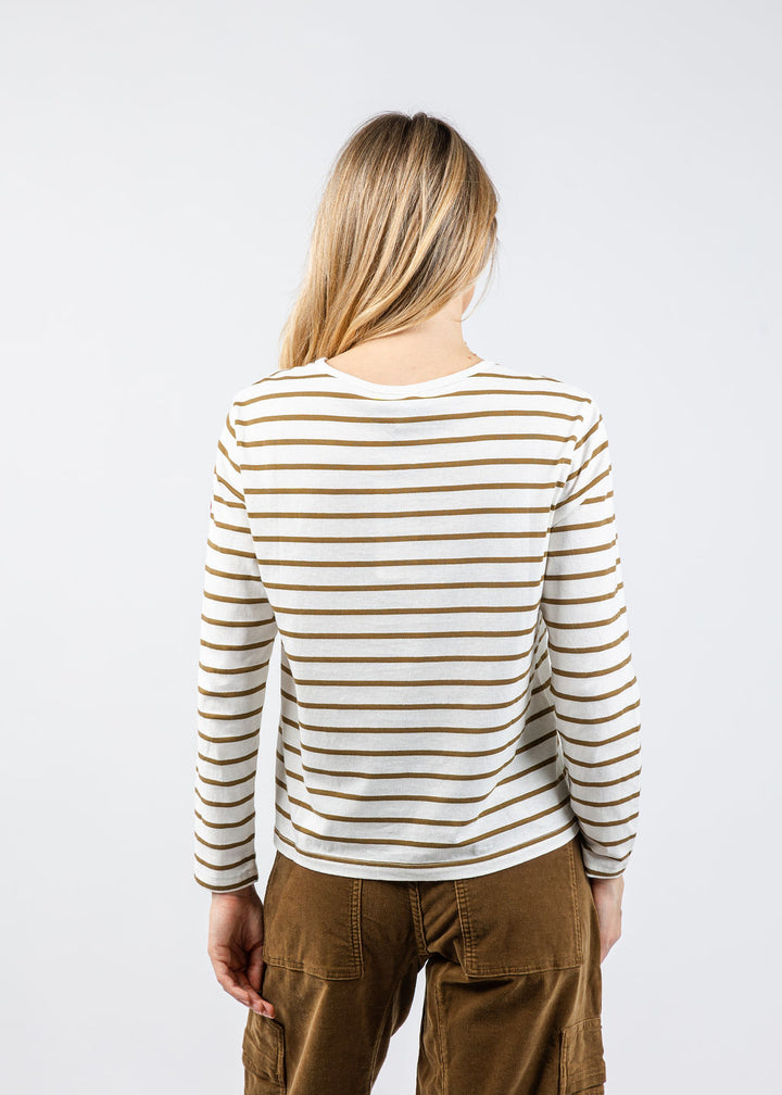 Kerri Rosenthal KR Long Sleeve Tee in White/Camel available at Barbara Katz