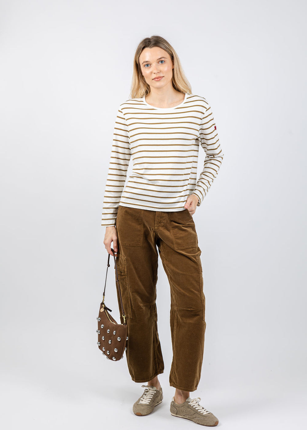 Kerri Rosenthal KR Long Sleeve Tee in White/Camel available at Barbara Katz