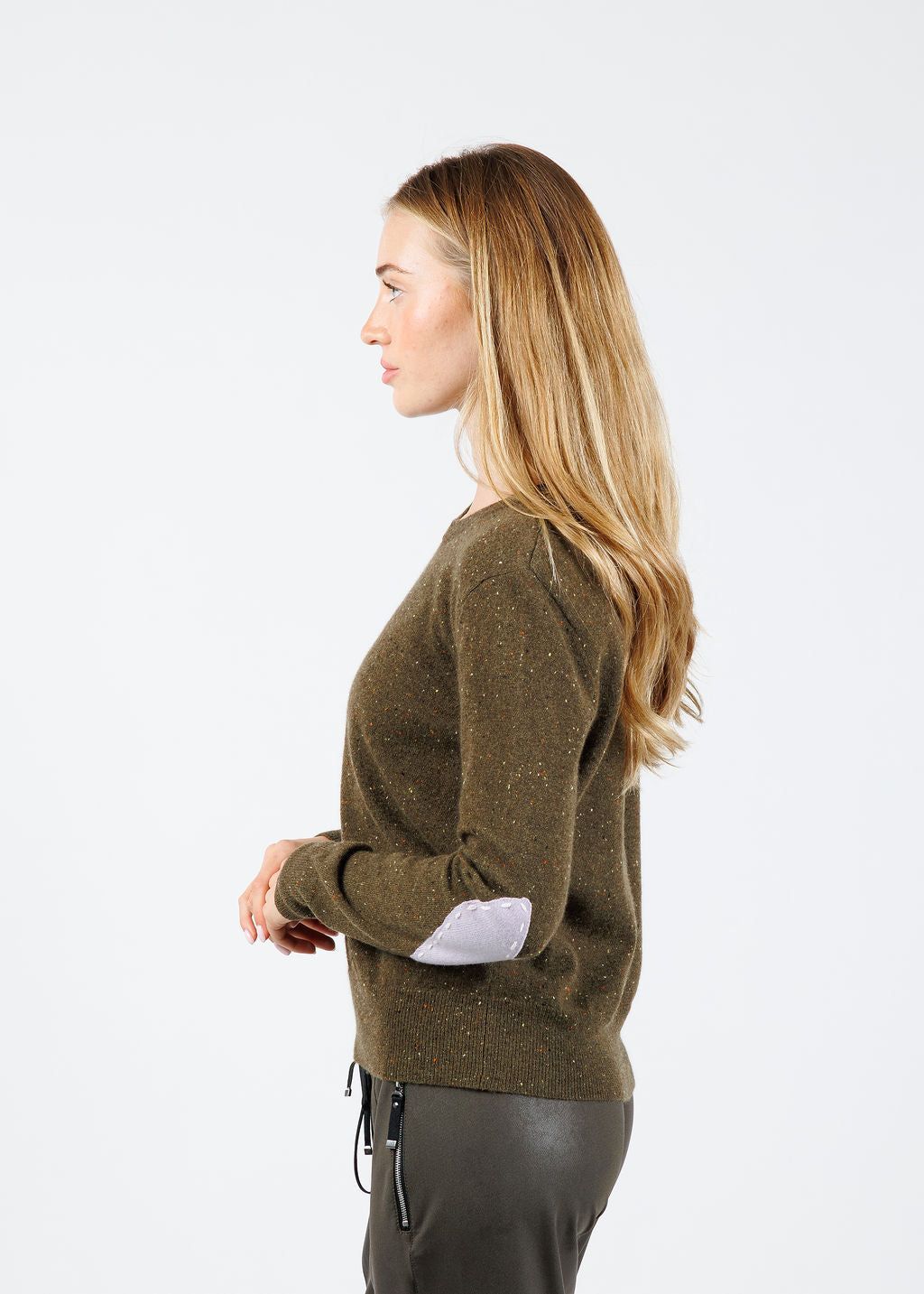 Kerri Rosenthal Patchwork Pullover Sweater in Army Green available at Barbara Katz
