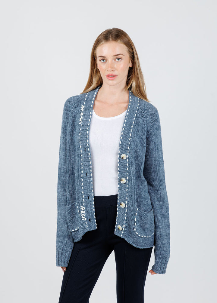 Kerri Rosenthal Short Poppy Smiley Cardigan in Indigo Blue available at Barbara Katz