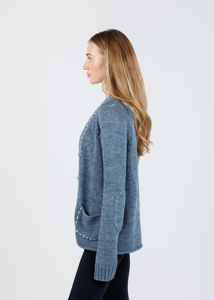 Kerri Rosenthal Short Poppy Smiley Cardigan in Indigo Blue available at Barbara Katz