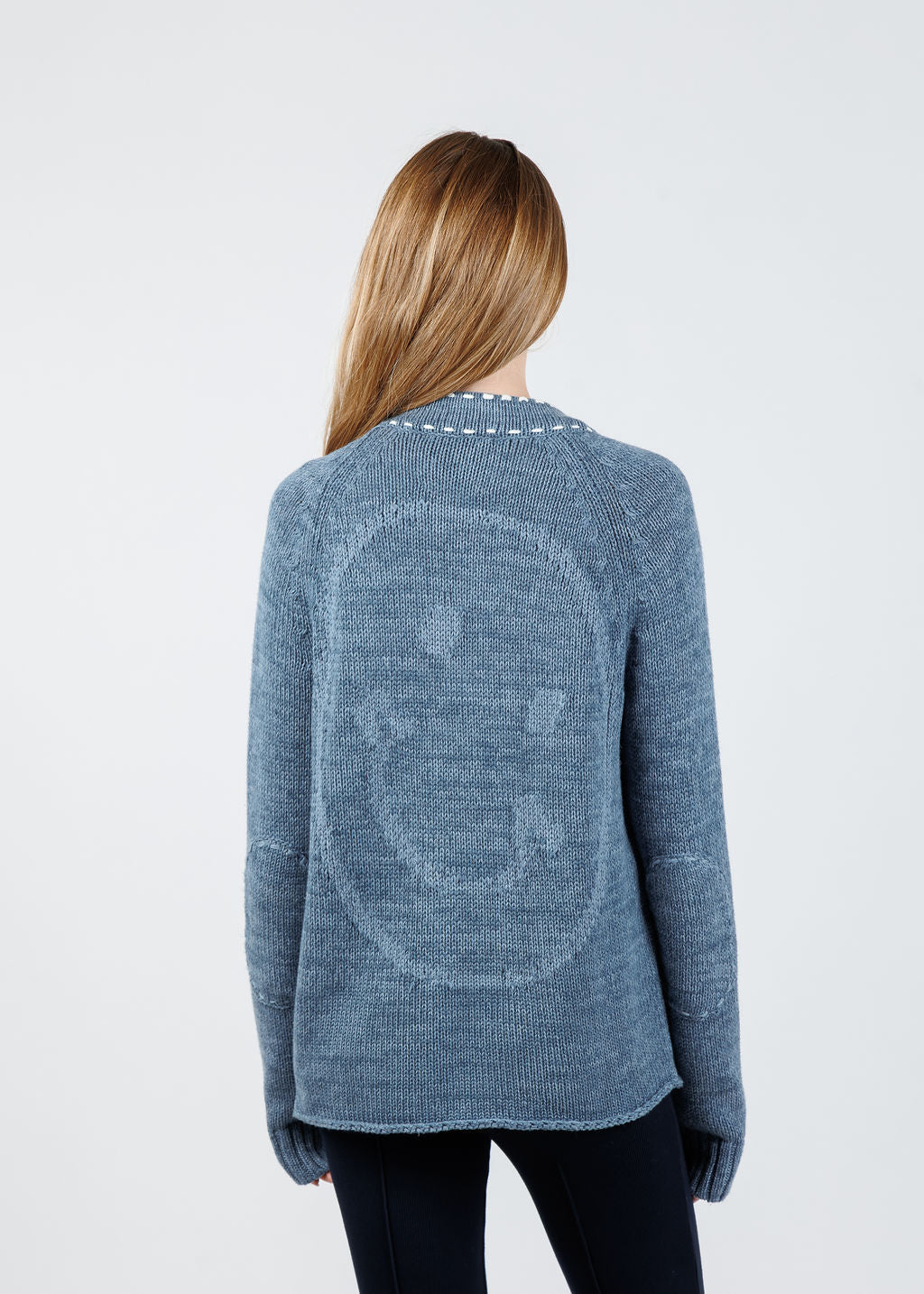Kerri Rosenthal Short Poppy Smiley Cardigan in Indigo Blue available at Barbara Katz