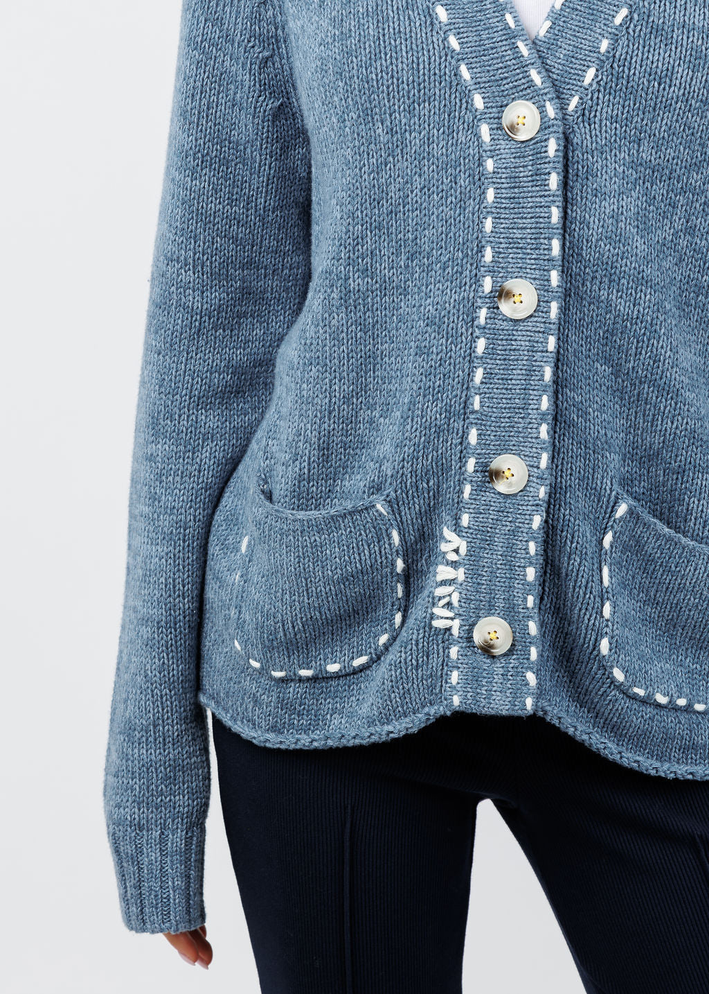 Kerri Rosenthal Short Poppy Smiley Cardigan in Indigo Blue available at Barbara Katz