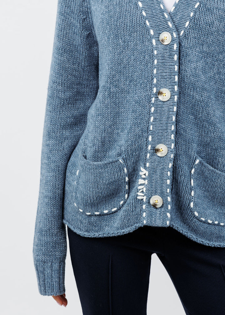 Kerri Rosenthal Short Poppy Smiley Cardigan in Indigo Blue available at Barbara Katz