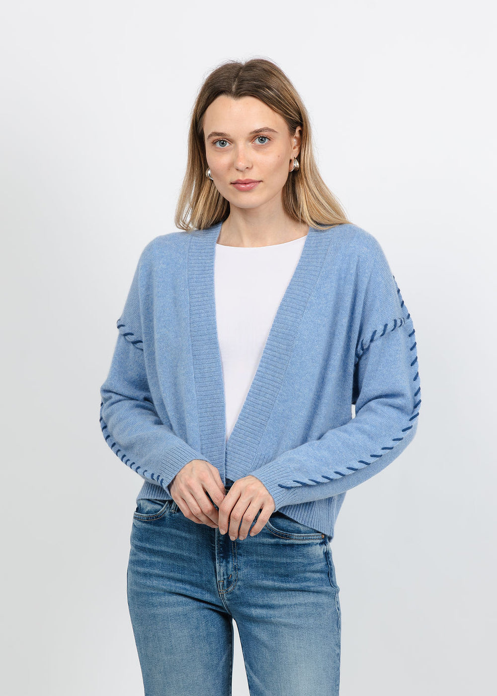 Kerri Rosenthal Sienna Cashmere Cardigan in Denim Blue available at Barbara Katz