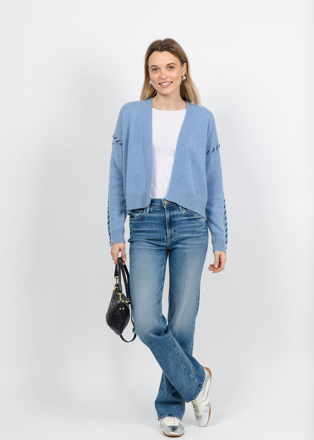 Kerri Rosenthal Sienna Cashmere Cardigan in Denim Blue available at Barbara Katz