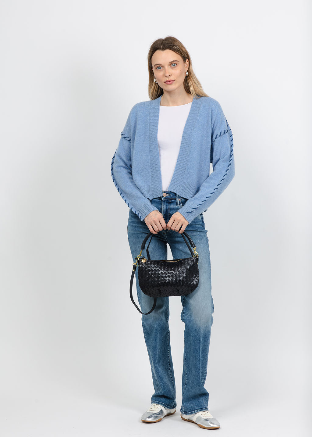 Kerri Rosenthal Sienna Cashmere Cardigan in Denim Blue available at Barbara Katz