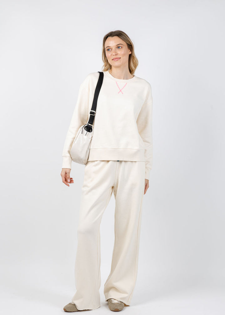 Kerri Rosenthal Ex-Boyfriend Smiley Sweatshirt in Canvas paired with matching Weekend Barb Sweatpants in Canvas available at Barbara Katz