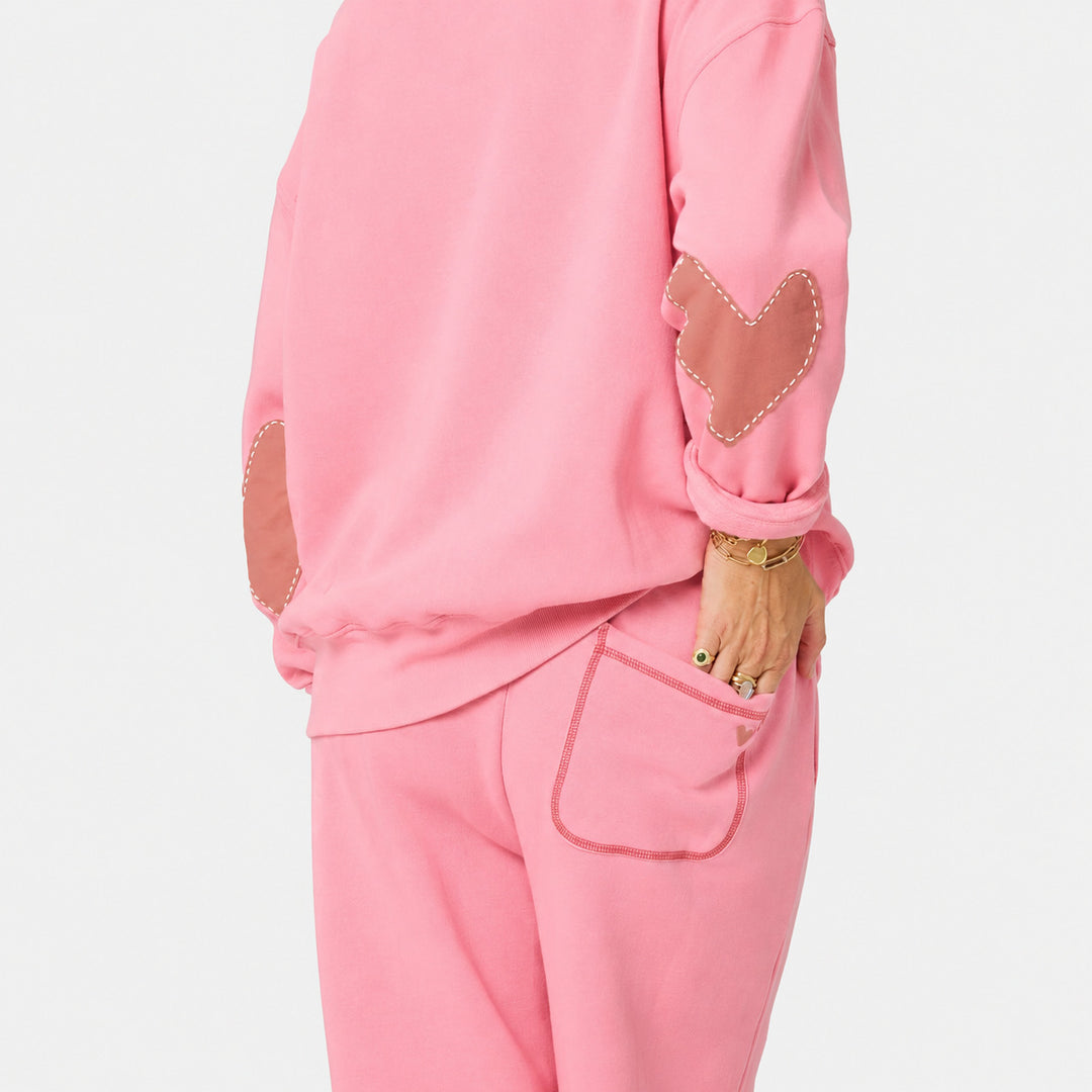 Kerri Rosenthal Ex-Boyfriend Patchwork Sweatshirt and Weekend Barb Sweatpants in Palm Pink available at Barbara Katz