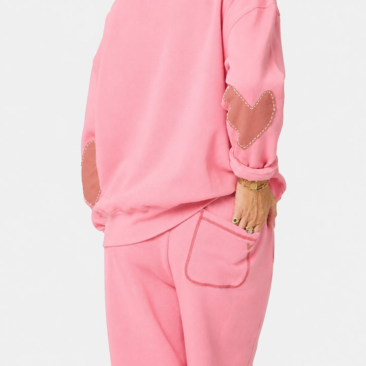 Kerri Rosenthal Ex-Boyfriend Patchwork Sweatshirt and Weekend Barb Sweatpants in Palm Pink available at Barbara Katz