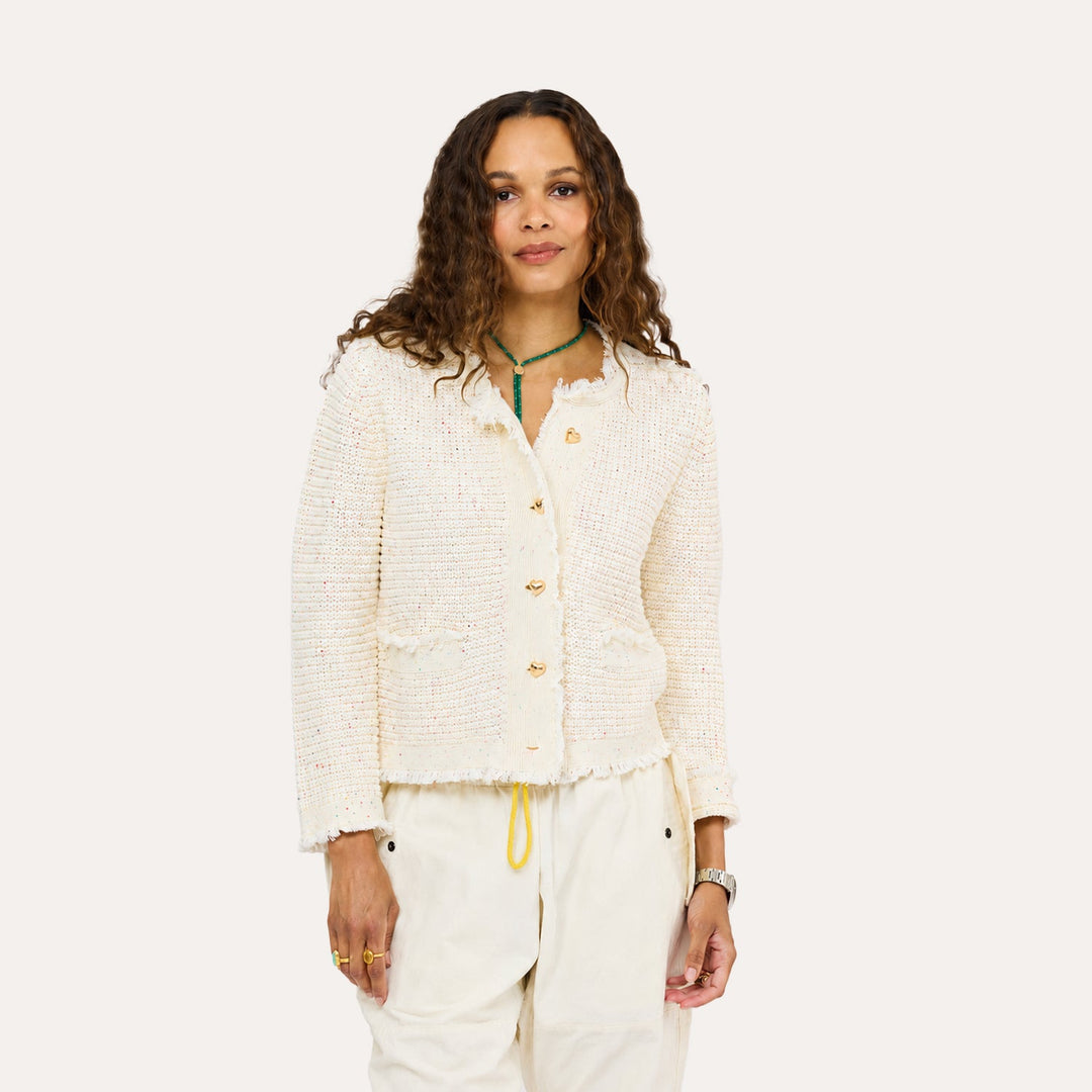 Kerri Rosenthal Fringe Beau-Lero Cardigan in Natural available at Barbara Katz