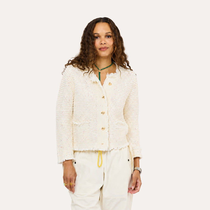 Kerri Rosenthal Fringe Beau-Lero Cardigan in Natural available at Barbara Katz