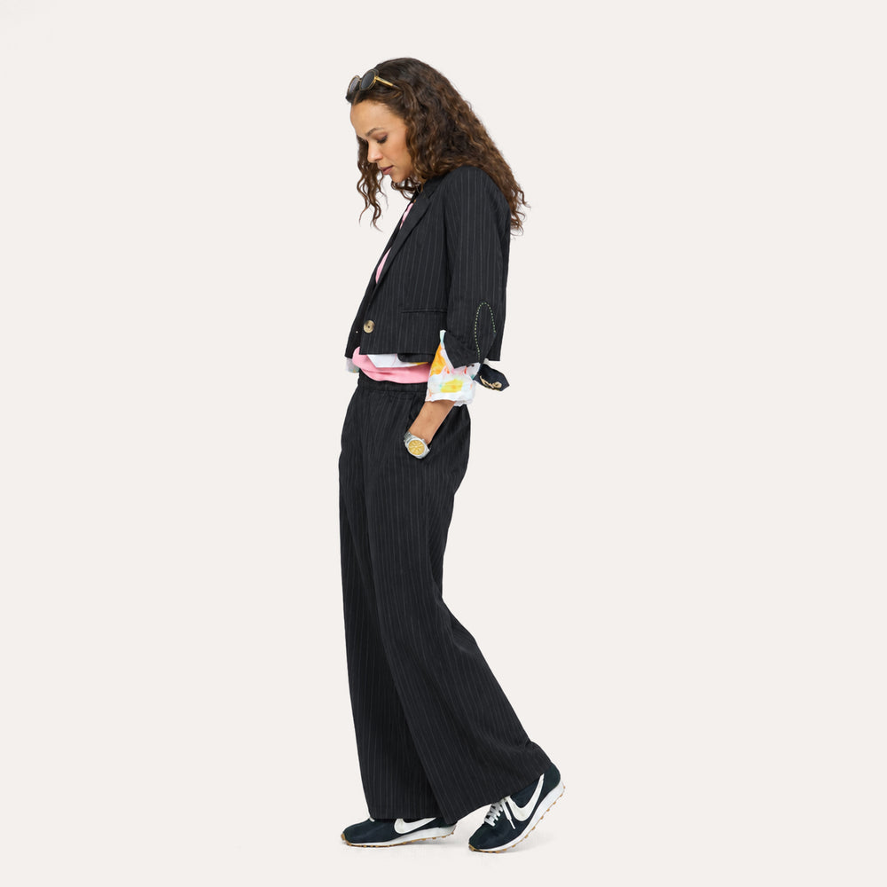 Kerri Rosenthal Halfday Blazer and Palazzo Stripe Pant in Black/White available at Barbara Katz