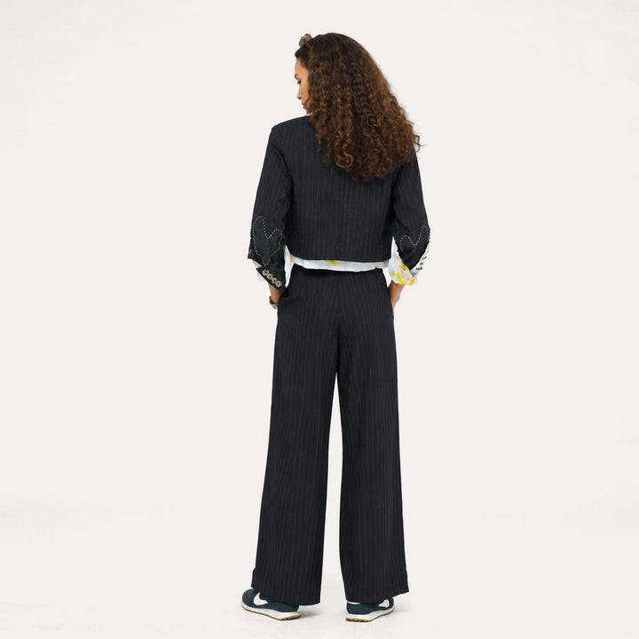 Kerri Rosenthal Halfday Blazer and Palazzo Stripe Pant in Black/White available at Barbara Katz