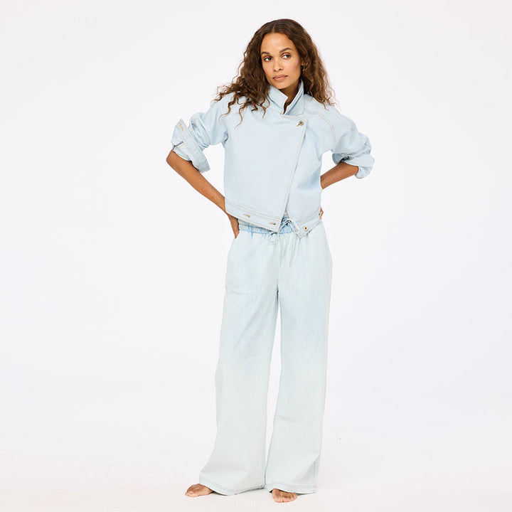 Kerri Rosenthal Palazzo Denim Pants in Light Wash available at Barbara Katz