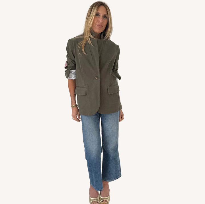 Kerri Rosenthal Workday Love Blazer in Army Green available at Barbara Katz