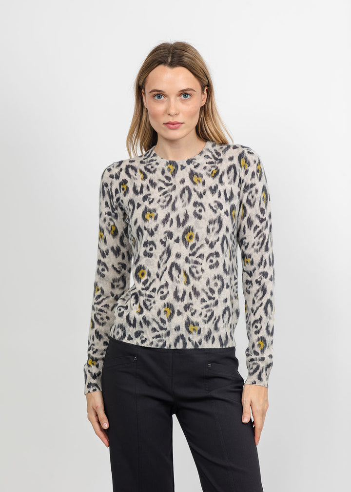 Kinross Animal Print Crew Sweater - Agate available at Barbara Katz