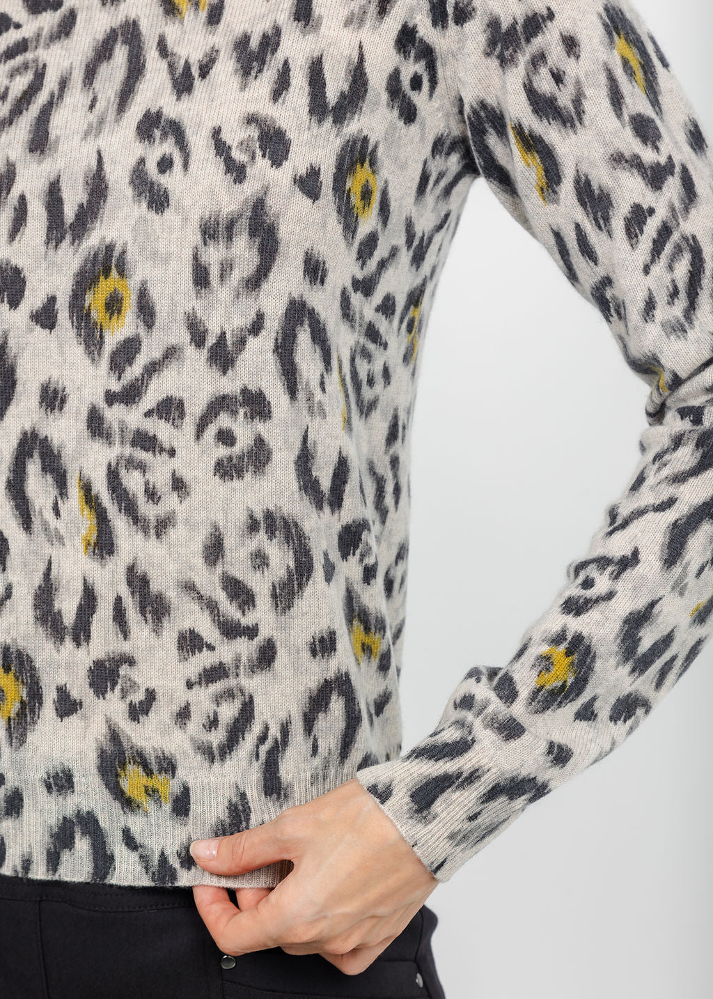 Kinross Animal Print Crew Sweater - Agate available at Barbara Katz