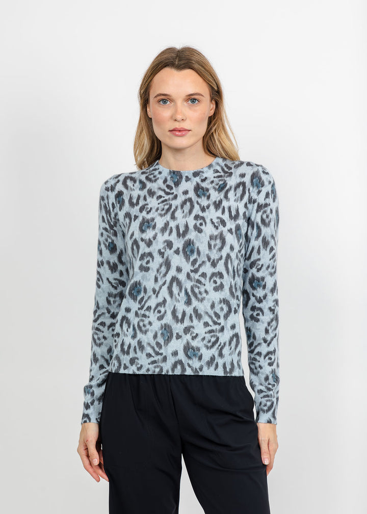 Kinross Animal Print Crew Sweater - Horizon available at Barbara Katz