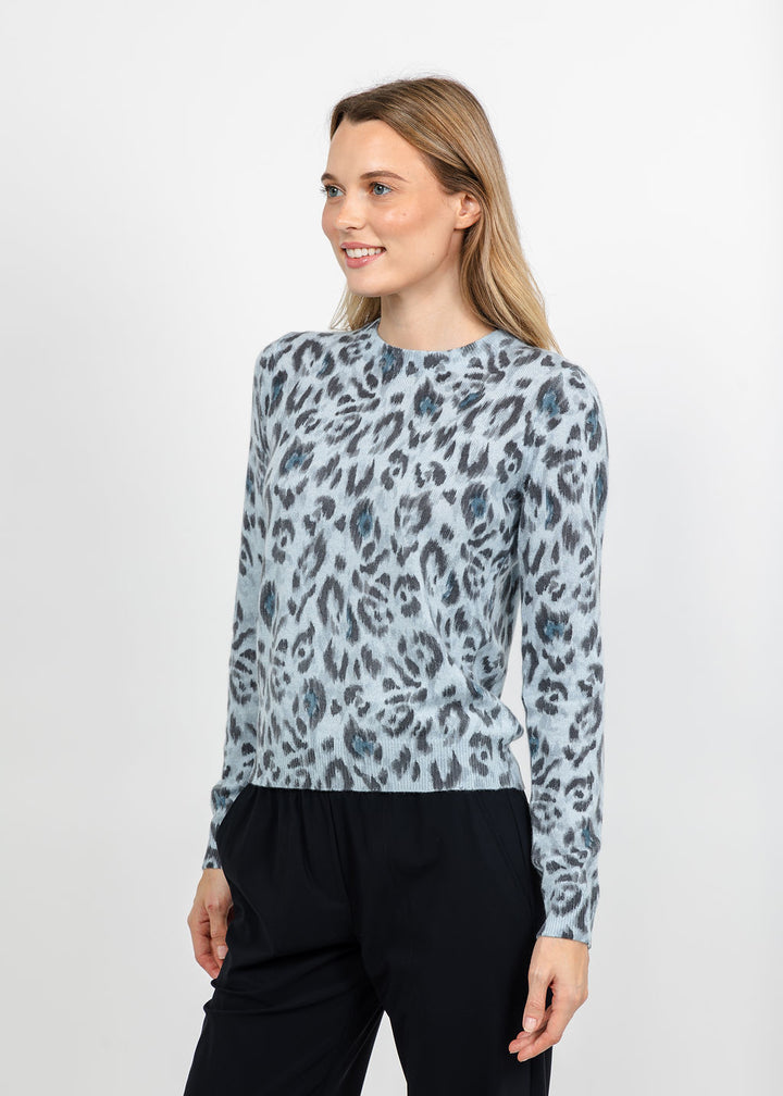 Kinross Animal Print Crew Sweater - Horizon available at Barbara Katz