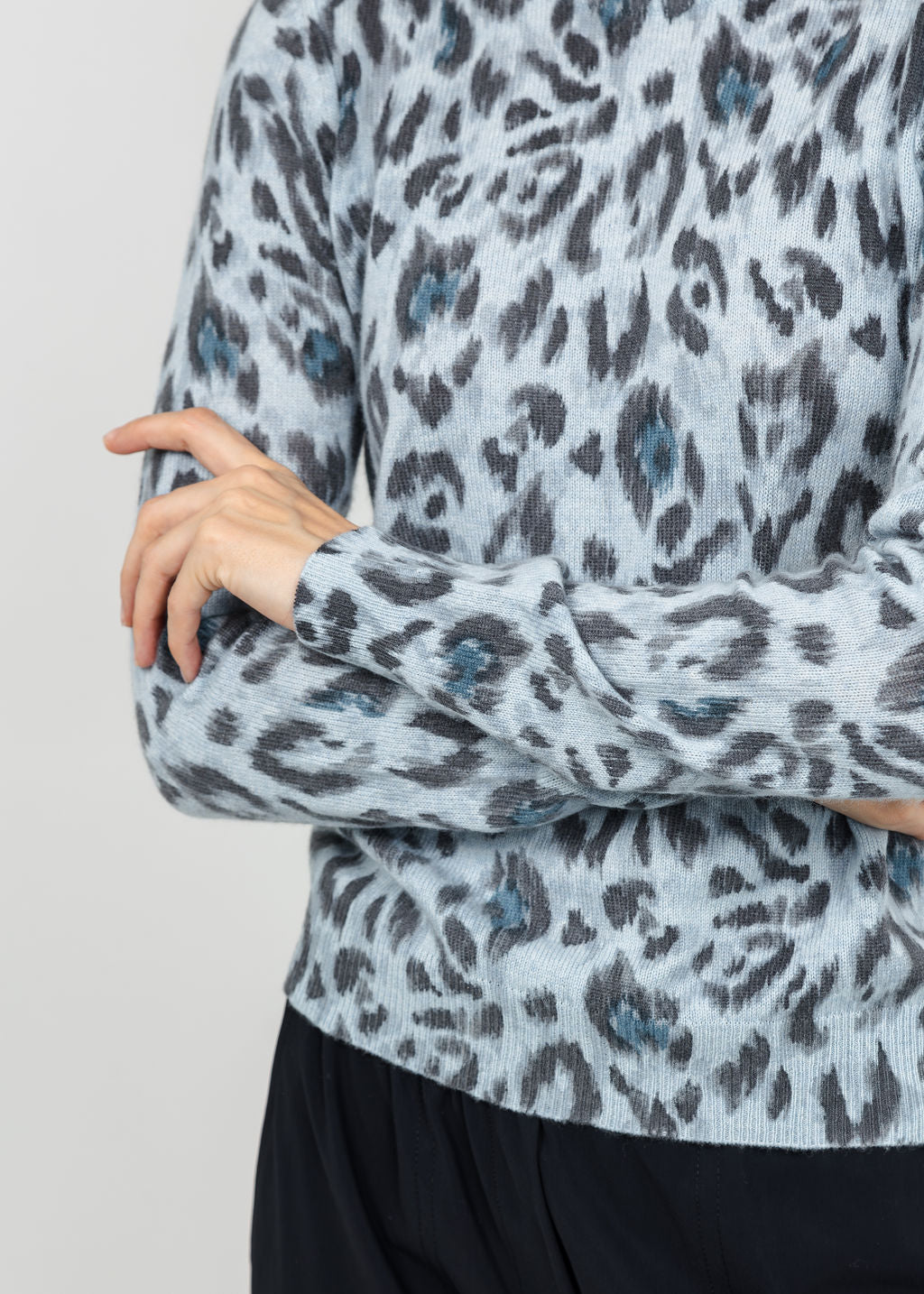 Kinross Animal Print Crew Sweater - Horizon available at Barbara Katz