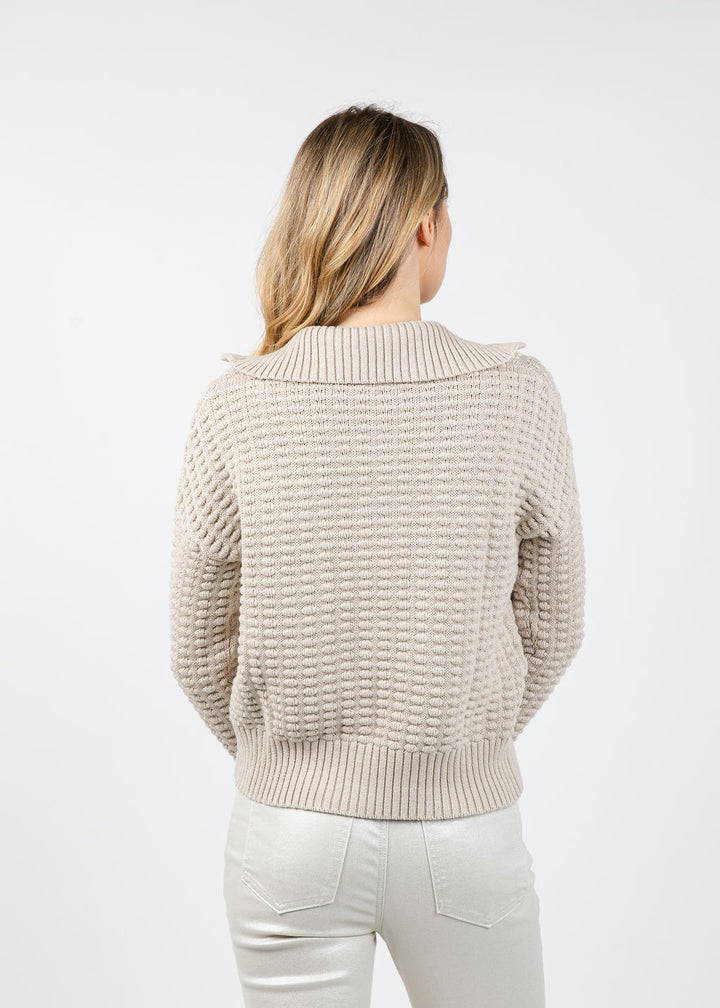 Kinross Bobble Zip Cardigan in Dune available at Barbara Katz