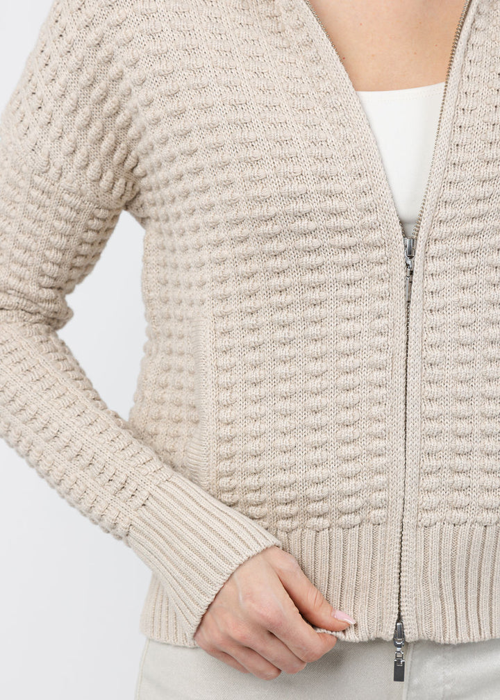 Kinross Bobble Zip Cardigan in Dune available at Barbara Katz