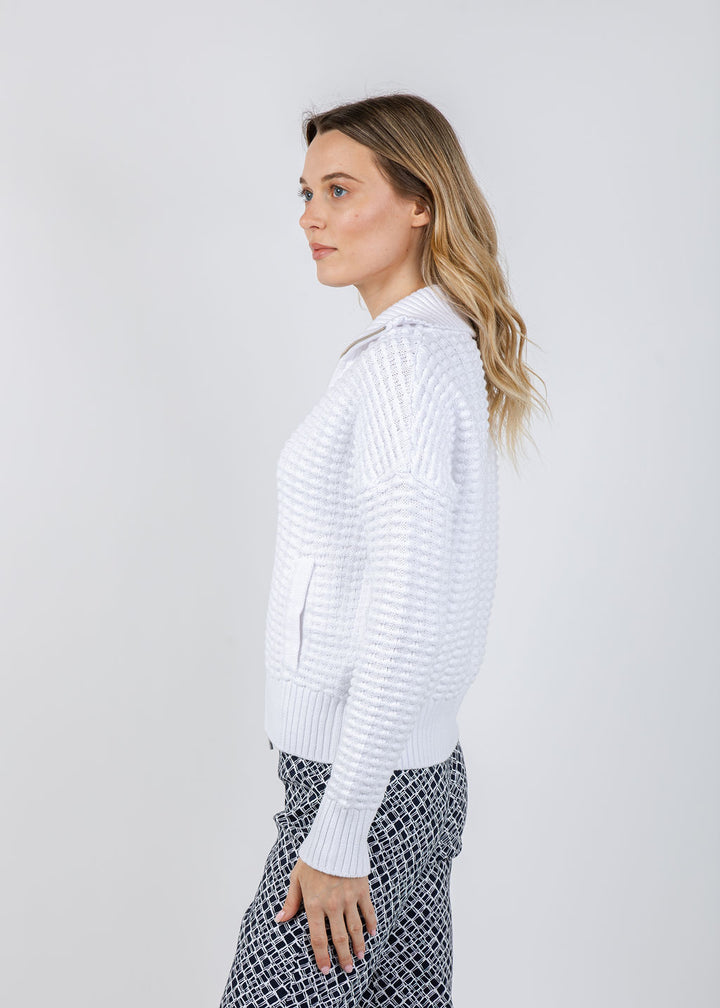 Kinross Bobble Zip Cardigan in White available at Barbara Katz