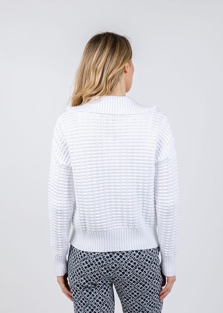Kinross Bobble Zip Cardigan in White available at Barbara Katz