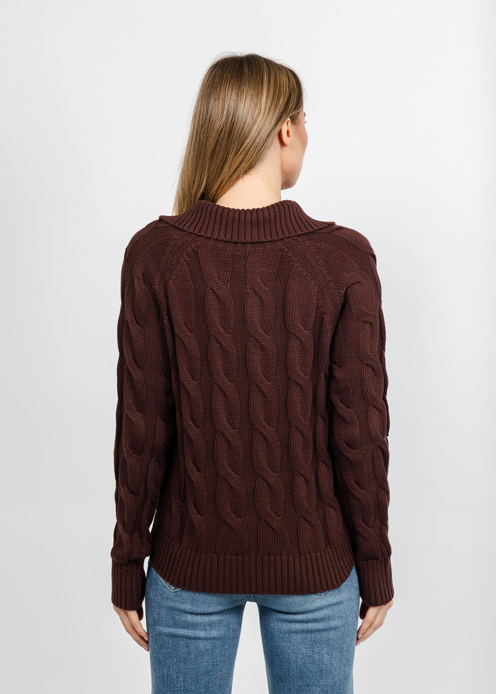 Kinross Cable Zip Mock Sweater - Chocolate available at Barbara Katz