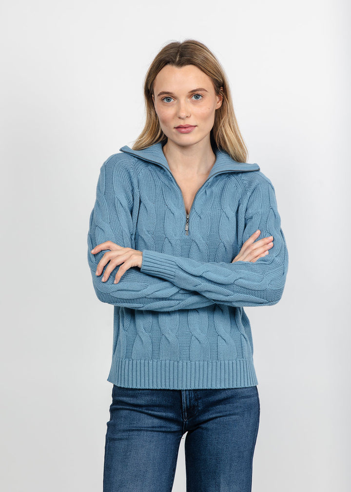 Kinross Cable Zip Mock Sweater - Loch available at Barbara Katz