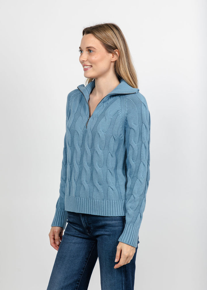 Kinross Cable Zip Mock Sweater - Loch available at Barbara Katz