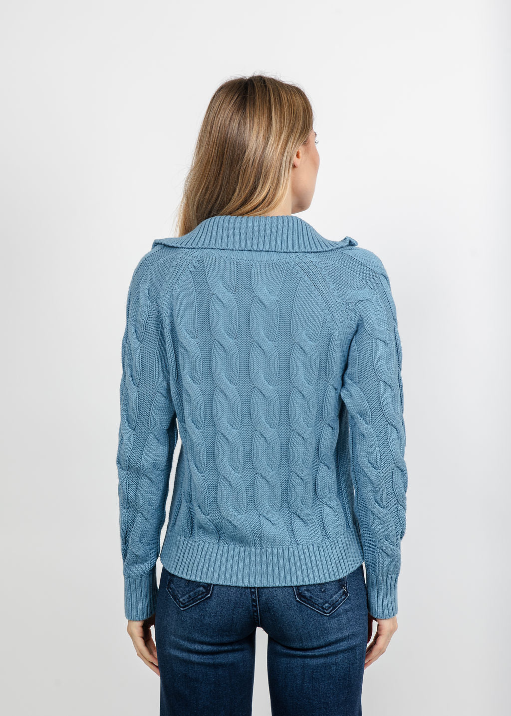 Kinross Cable Zip Mock Sweater - Loch available at Barbara Katz