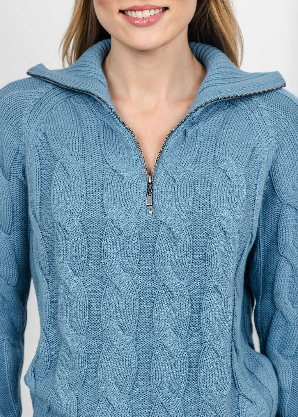 Kinross Cable Zip Mock Sweater - Loch available at Barbara Katz