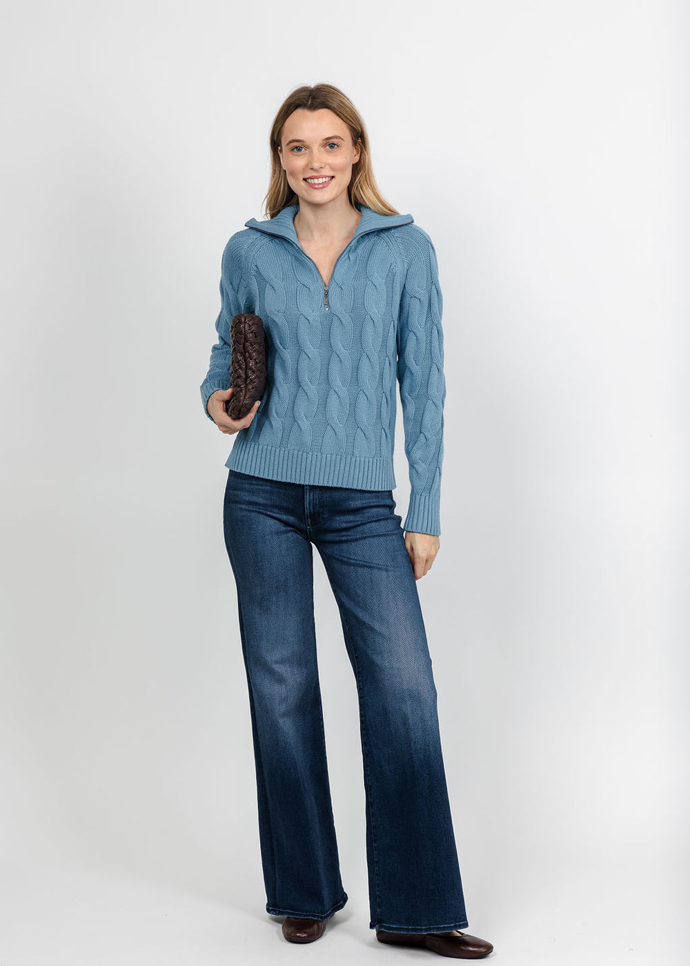 Kinross Cable Zip Mock Sweater - Loch available at Barbara Katz