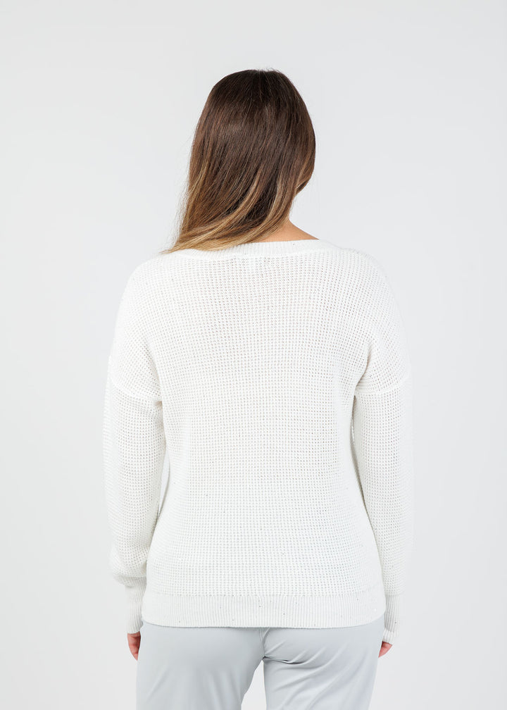 Kinross Cameron Thermal Sequin Vee Sweater in Cream available at Barbara Katz