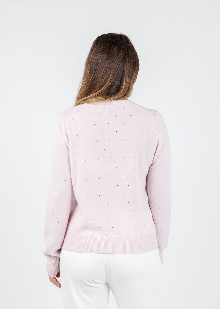 Kinross Ceci Crystal Vee Sweater in Ballet available at Barbara Katz