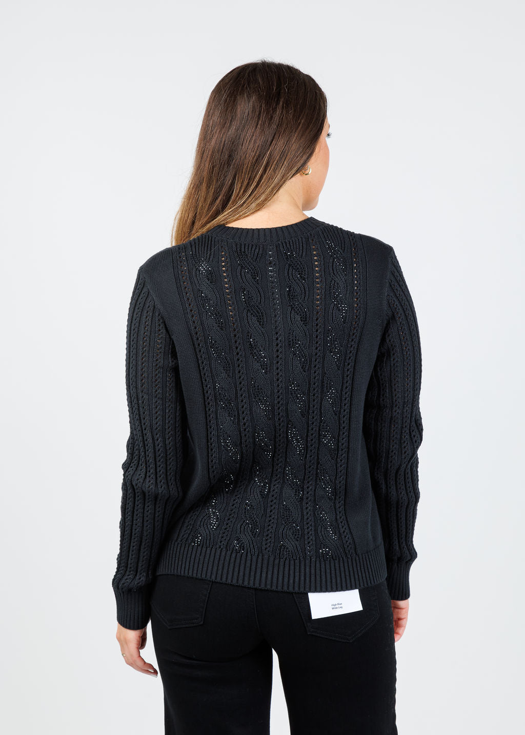 Kinross Chloe Crystal Cable Crew Sweater in Black available at Barbara Katz