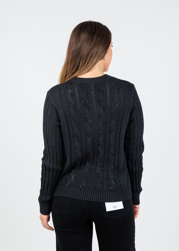 Kinross Chloe Crystal Cable Crew Sweater in Black available at Barbara Katz