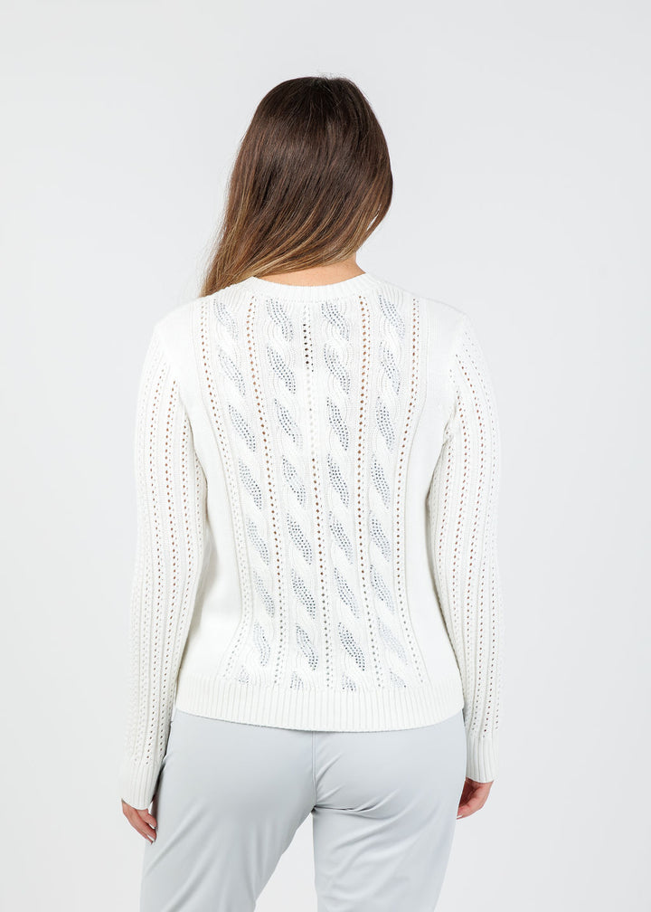 Kinross Chloe Crystal Cable Crew Sweater in Cream available at Barbara Katz