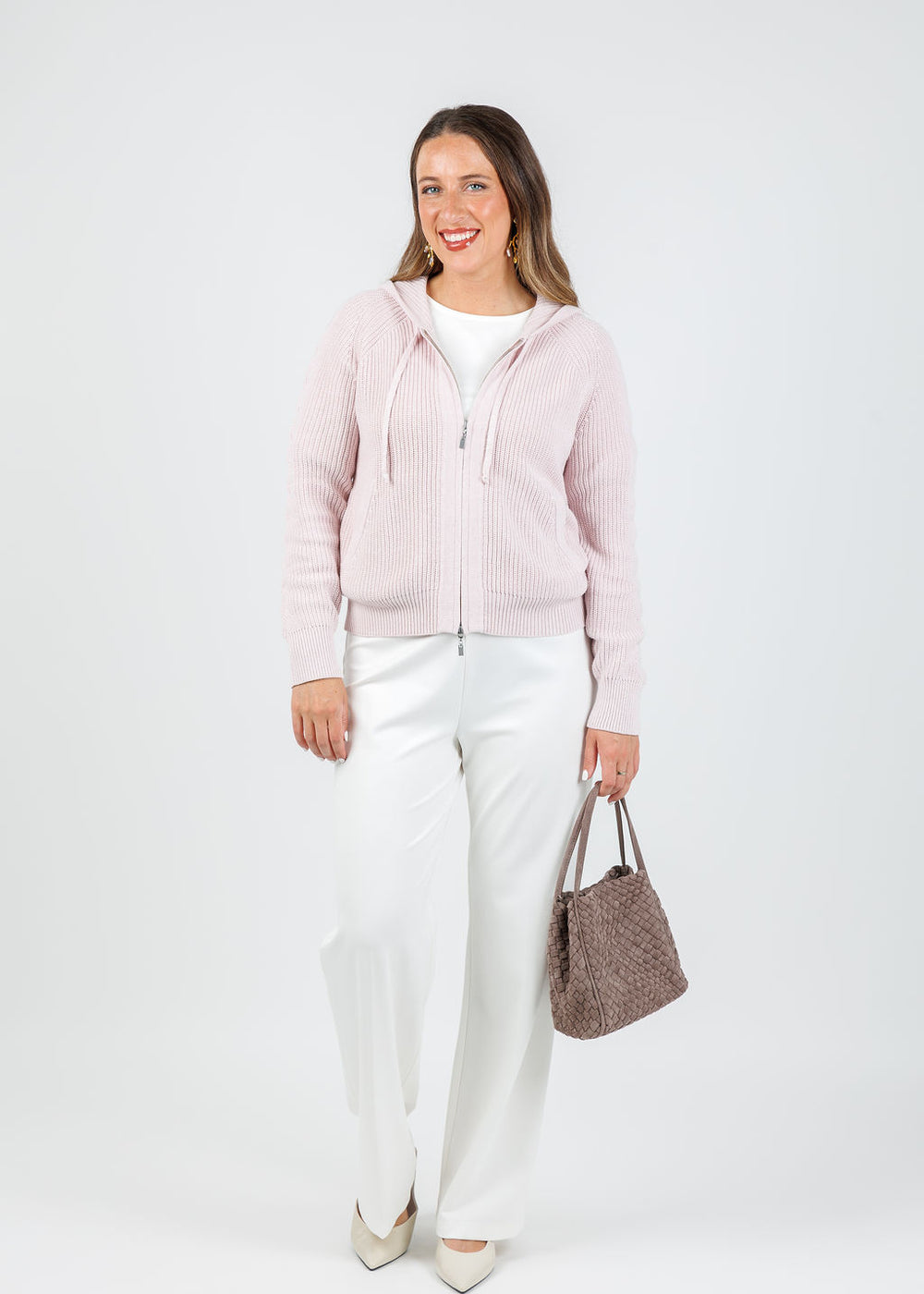 Kinross Claire Cable & Rib Zip Hoodie in Ballet available at Barbara Katz