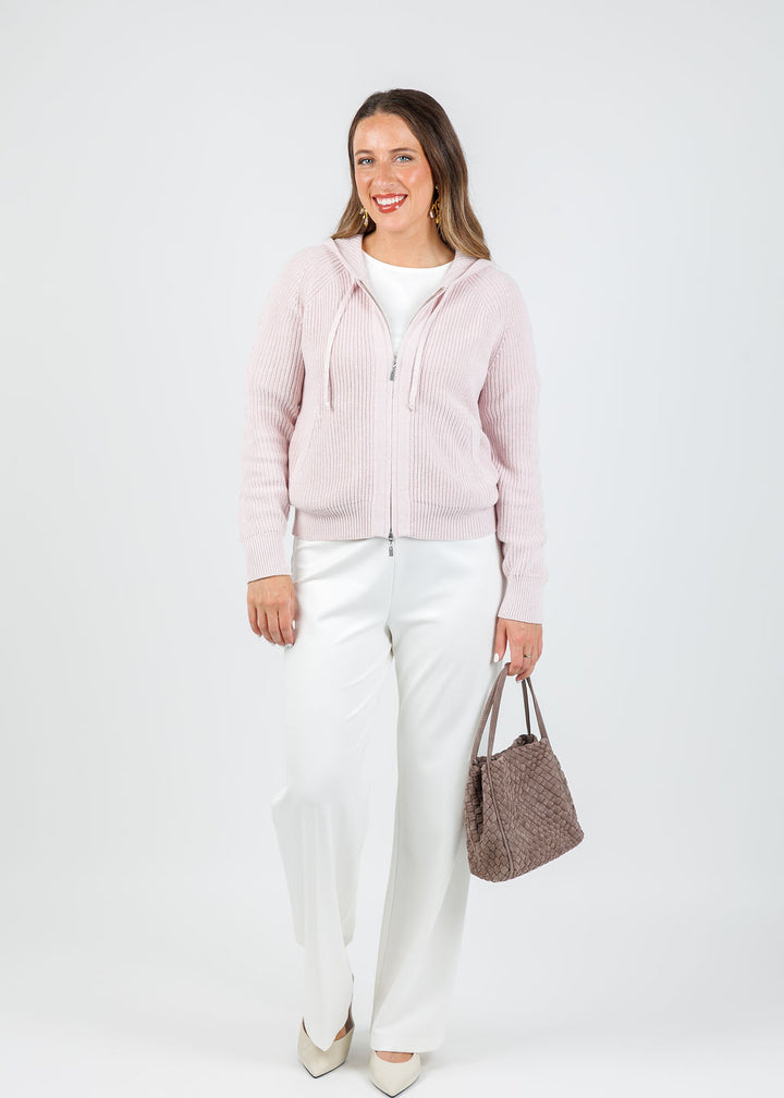 Kinross Claire Cable & Rib Zip Hoodie in Ballet available at Barbara Katz