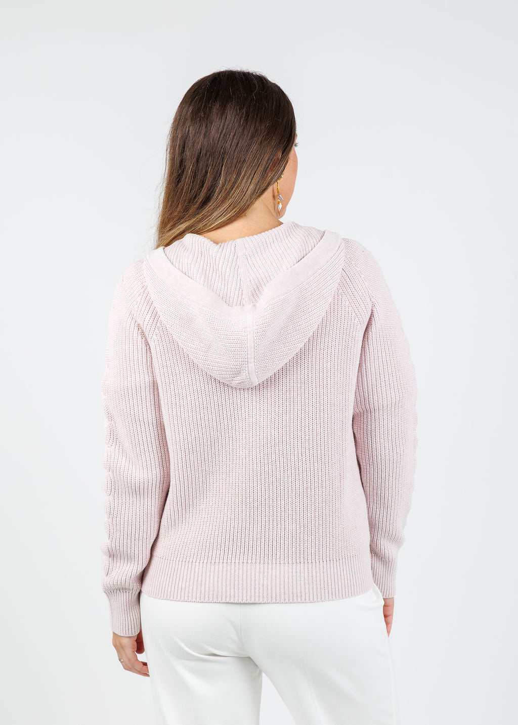 Kinross Claire Cable & Rib Zip Hoodie in Ballet available at Barbara Katz